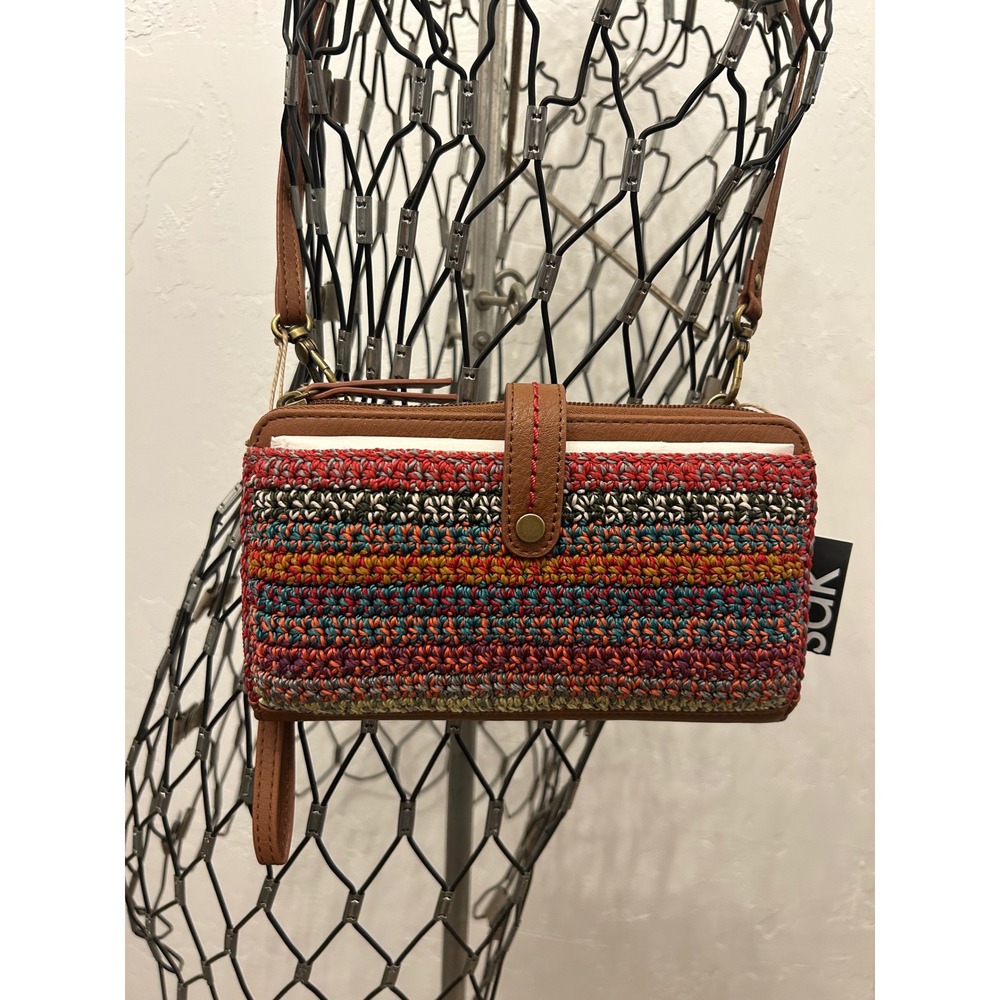 The Sak Iris Smartphone Crossbody Wallet Hand Crocheted Multi Color Striped NEW